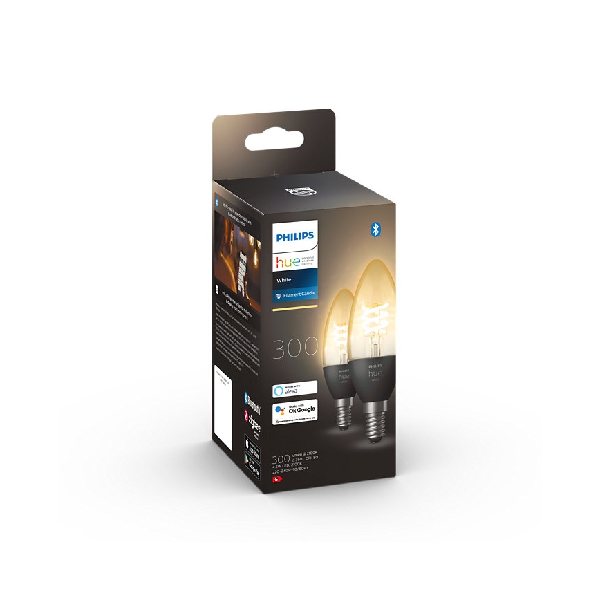 SET 2x LED Dimmable bulb Philips Hue WHITE FILAMENT E14/4,5W/230V 2100K