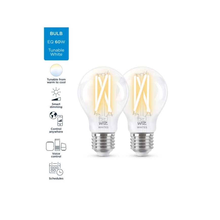 SET 2x LED Dimmable bulb VINTAGE FILAMENT A60 E27/6,7W/230V 2700-6500K CRI 90 Wi-Fi - WiZ