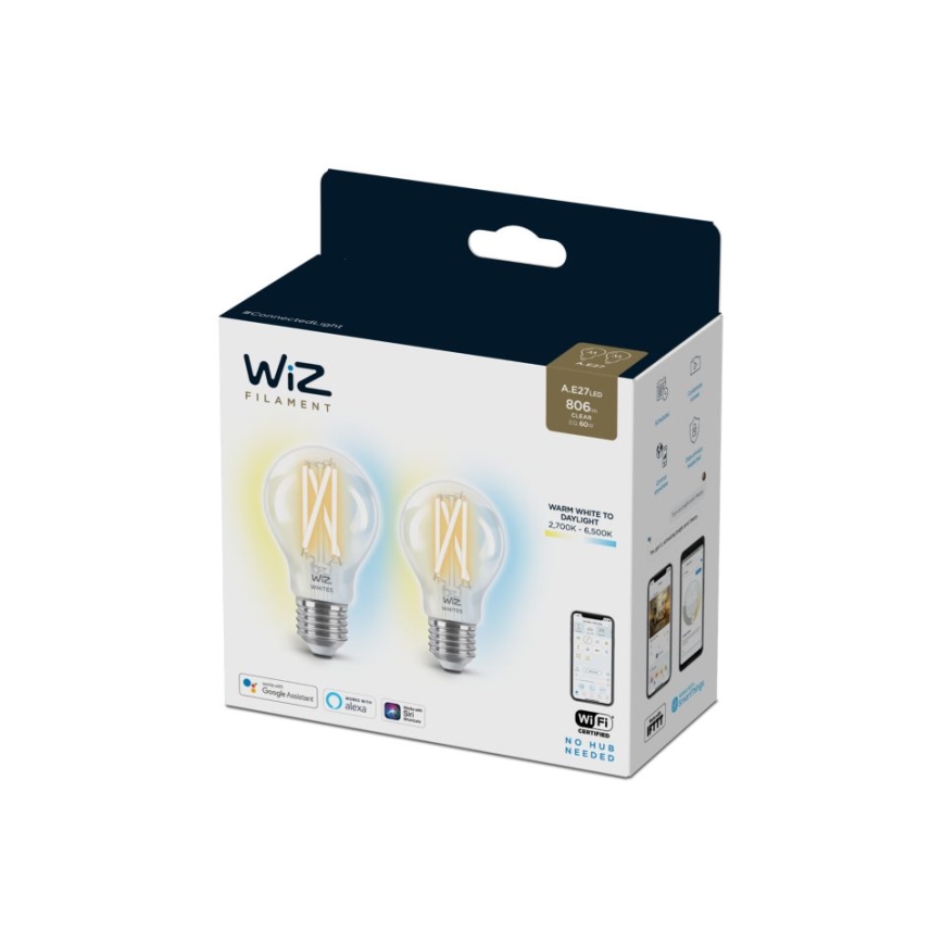 SET 2x LED Dimmable bulb VINTAGE FILAMENT A60 E27/6,7W/230V 2700-6500K CRI 90 Wi-Fi - WiZ