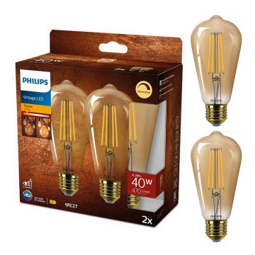 SET 2x LED Dimmable bulb VINTAGE Philips ST64 E27/4,2W/230V 2200K