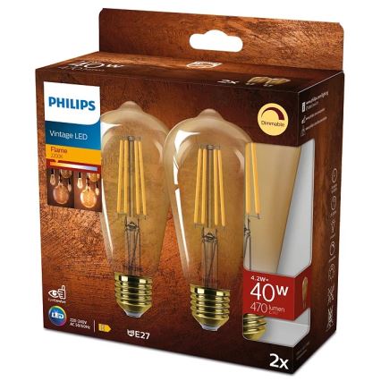 SET 2x LED Dimmable bulb VINTAGE Philips ST64 E27/4,2W/230V 2200K