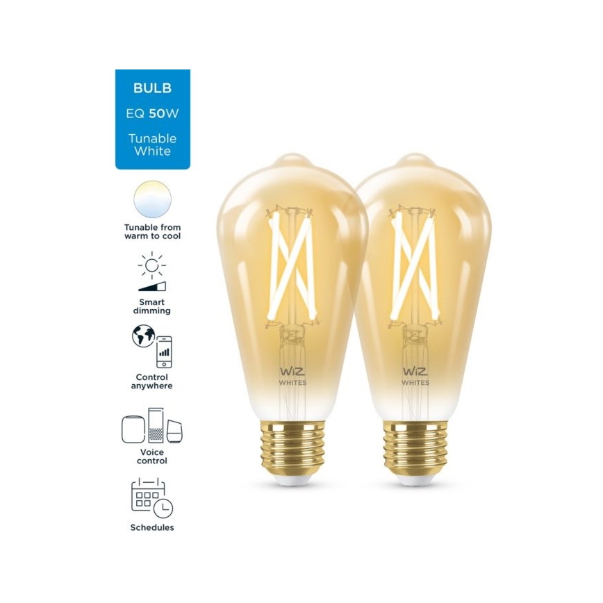 SET 2x LED Dimmable bulb VINTAGE FILAMENT ST64 E27/6,7W/230V 2000-5000K Wi-Fi - WiZ