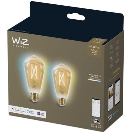 SET 2x LED Dimmable bulb VINTAGE FILAMENT ST64 E27/6,7W/230V 2000-5000K Wi-Fi - WiZ