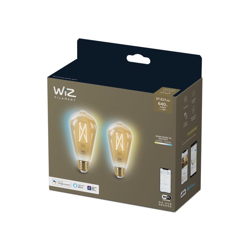 SET 2x LED Dimmable bulb VINTAGE FILAMENT ST64 E27/6,7W/230V 2000-5000K Wi-Fi - WiZ
