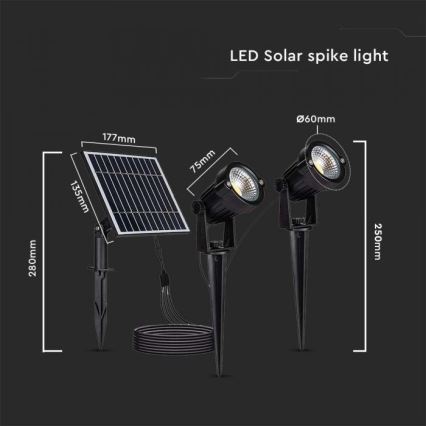 SET 2x LED Outdoor solar lamp 2xLED/1,2W/3,7V IP65 3000K