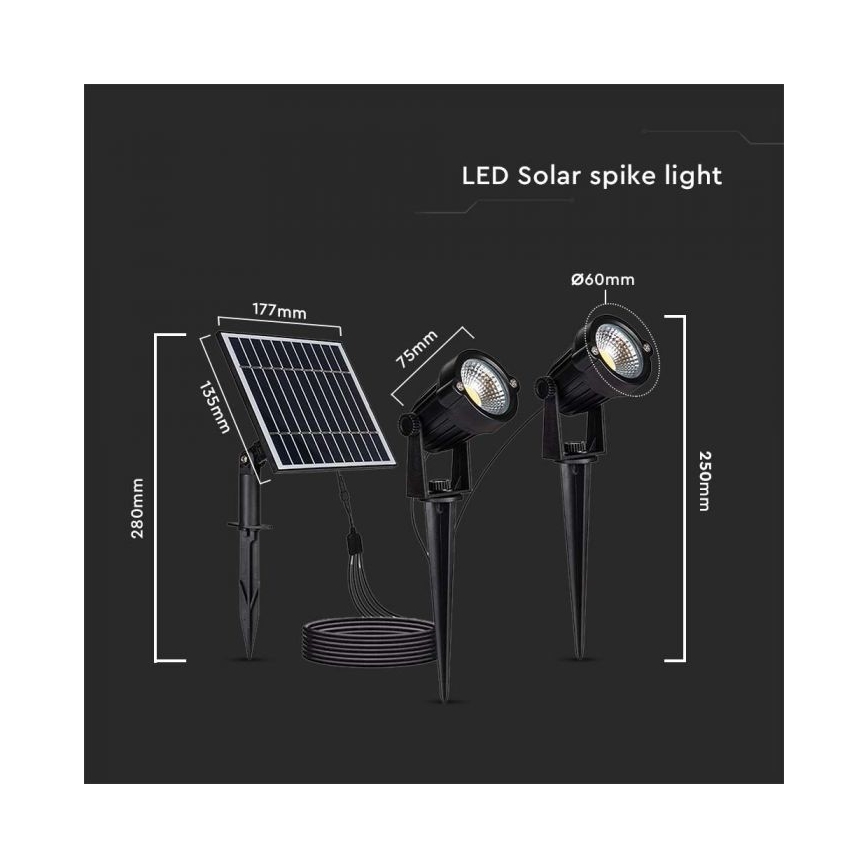 SET 2x LED Outdoor solar lamp 2xLED/1,2W/3,7V IP65 3000K