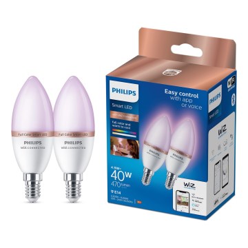SET 2x LED RGB Dimmable bulb Philips SMART C37 E14/4,9W/230V 2200-6500K CRI 90