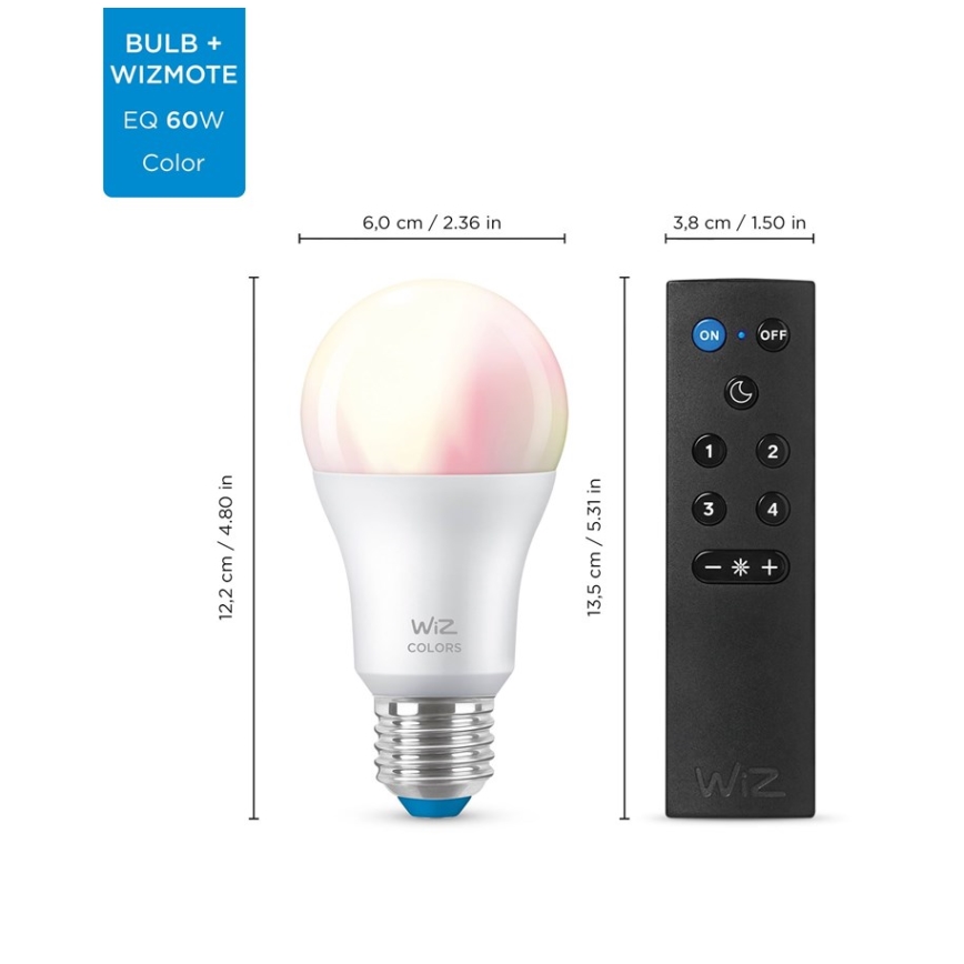 SET 2x LED RGBW Dimmable bulb A60 E27/8,5W/230V 2200-6500K Wi-Fi + remote control - WiZ