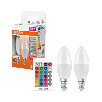 SET 2x LED RGBW Dimmable bulb B38 E14/4,9W/230V 2700K + remote control - Osram