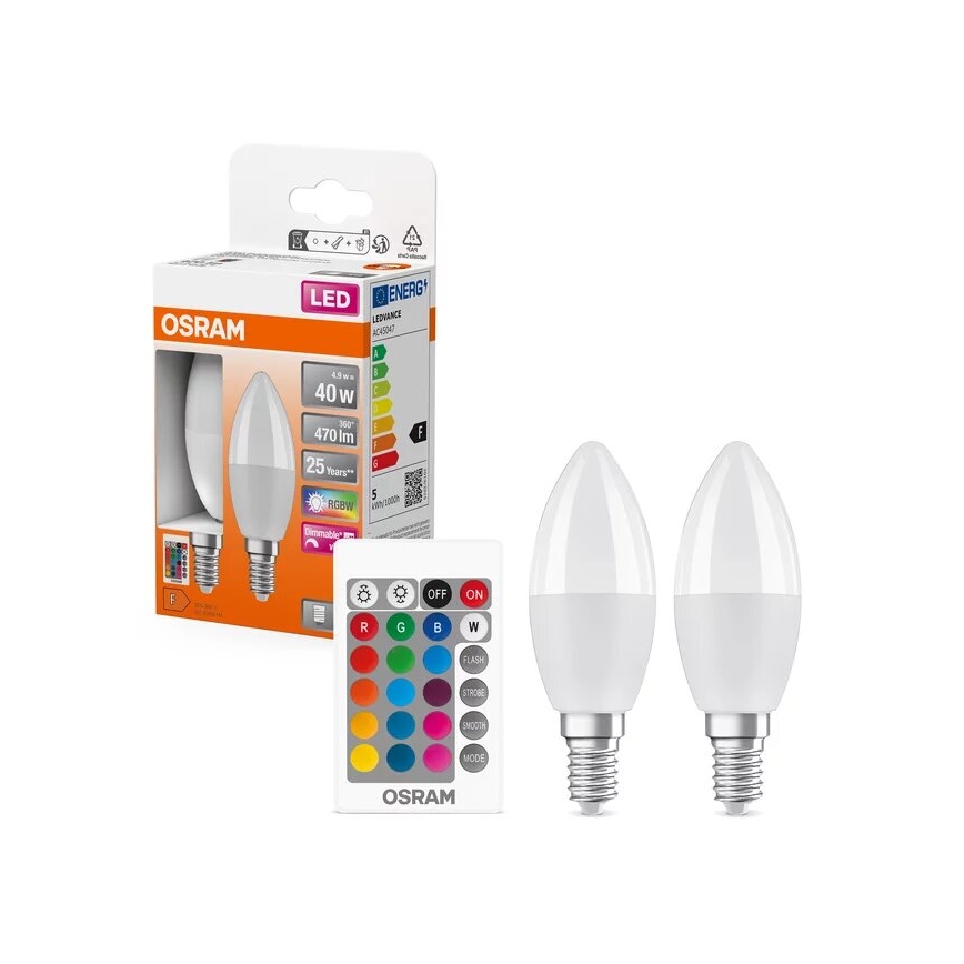 SET 2x LED RGBW Dimmable bulb B38 E14/4,9W/230V 2700K + remote control - Osram