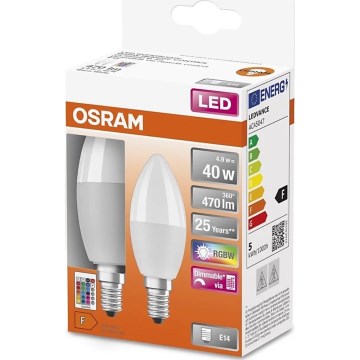 SET 2x LED RGBW Dimmable bulb B38 E14/4,9W/230V 2700K + remote control - Osram