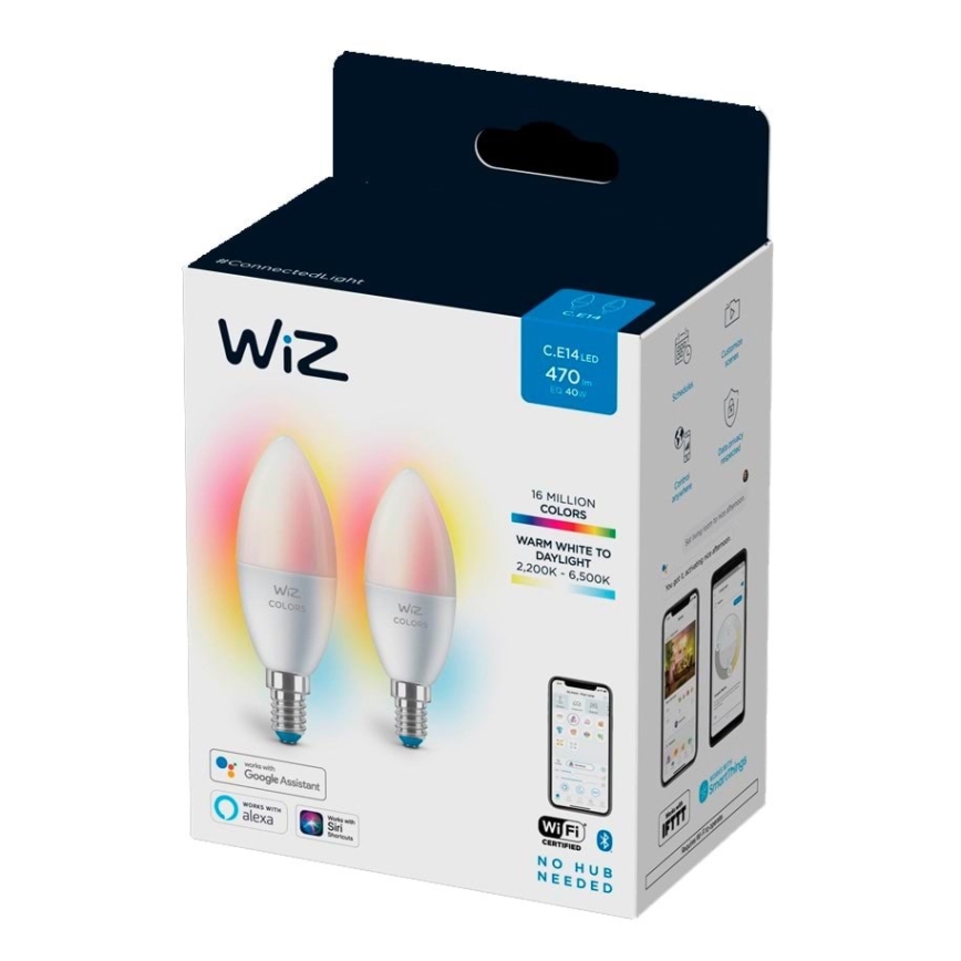 SET 2x LED RGBW Dimmable bulb C37 E14/4,9W/230V 2200-6500K Wi-Fi - WiZ