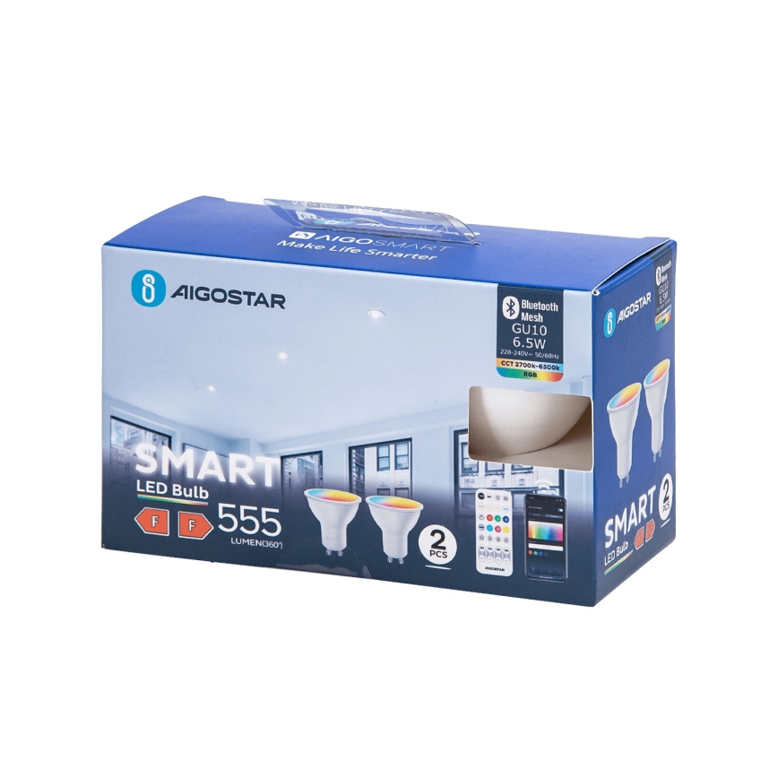 SET 2x LED RGBW Dimmable bulb MESH Smart GU10/6,5W/230V 2700-6500K - Aigostar