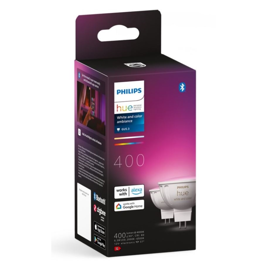SET 2x LED RGBW Dimmable bulb Philips Hue White And Color Ambiance GU5,3/MR16/6,3W/12V 2000-6500K