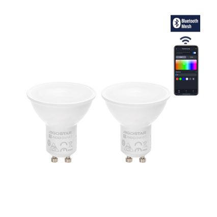 Set of 2 LED RGBW Dimmable MESH Smart GU10 Bulbs / 6.5W / 230V / 2700–6500K + Remote Control - Aigostar
