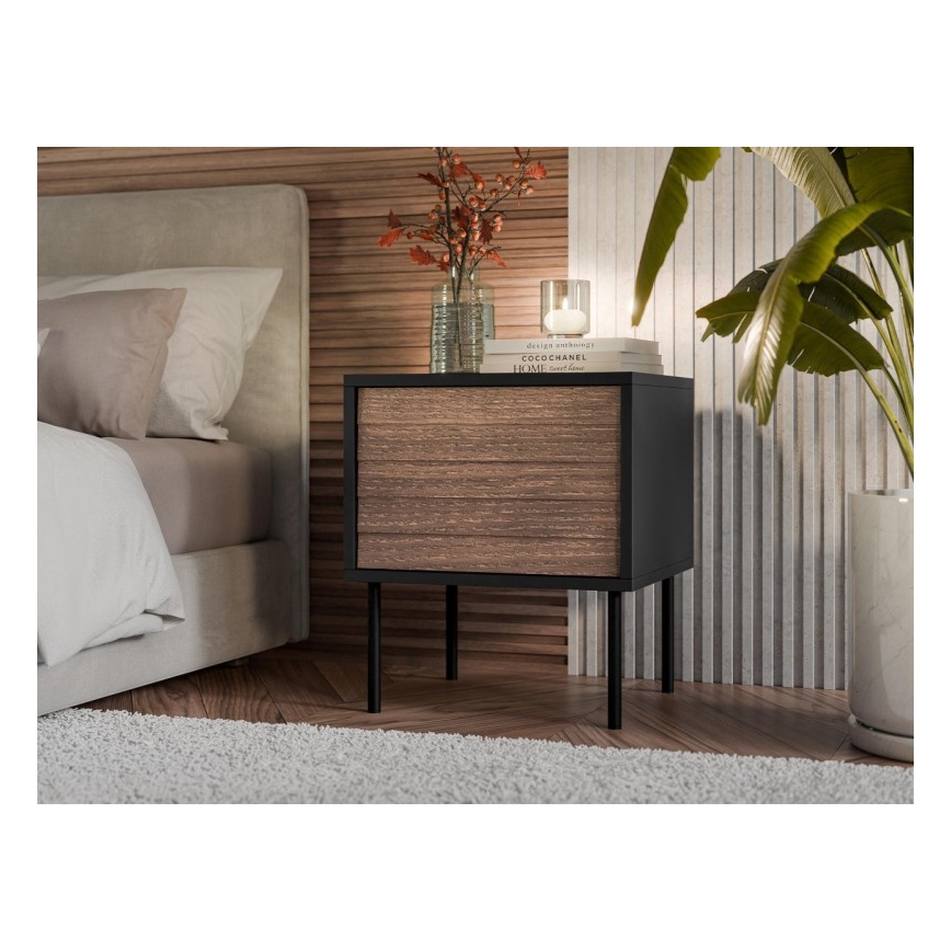 SET 2x Nightstand CORTINA 51x45 cm black/walnut warnia