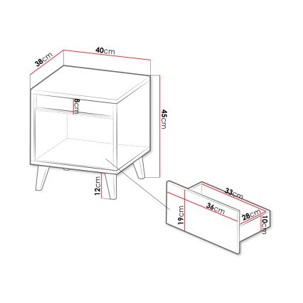 SET 2x Nightstand NORD 45x40 cm oak wotan/anthracite