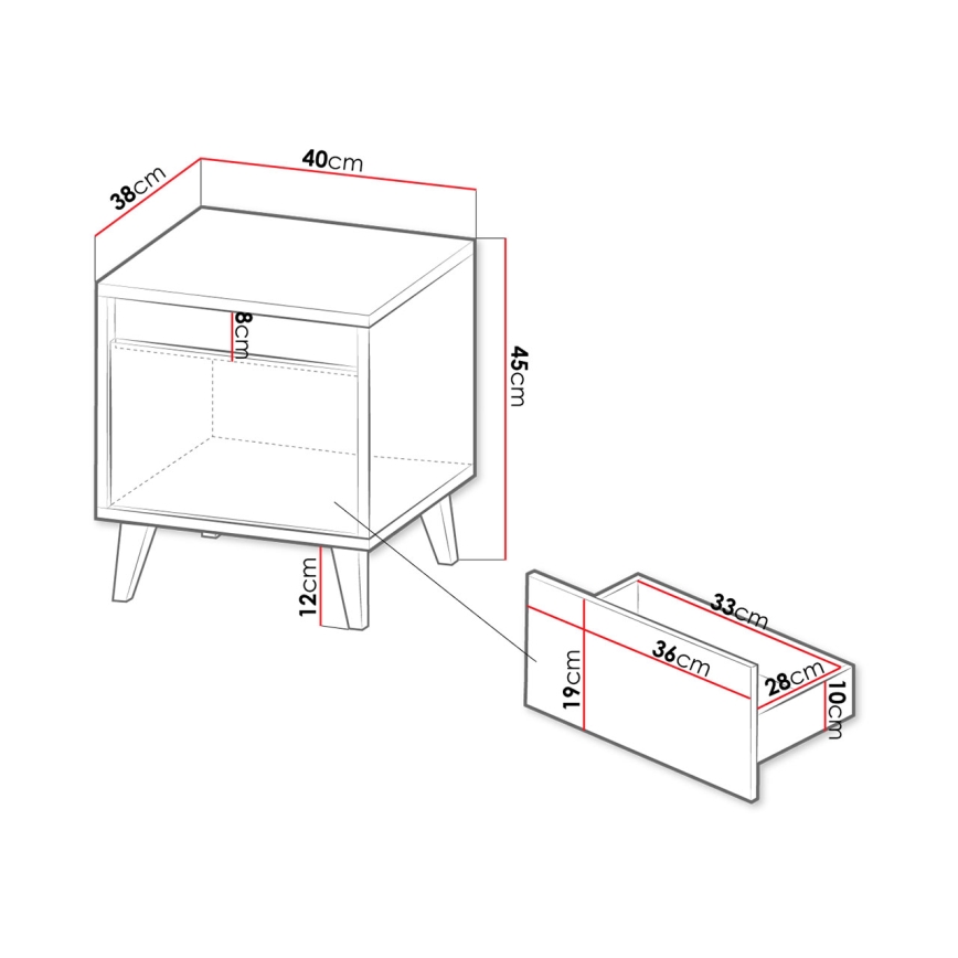 SET 2x Nightstand NORD 45x40 cm oak wotan/anthracite