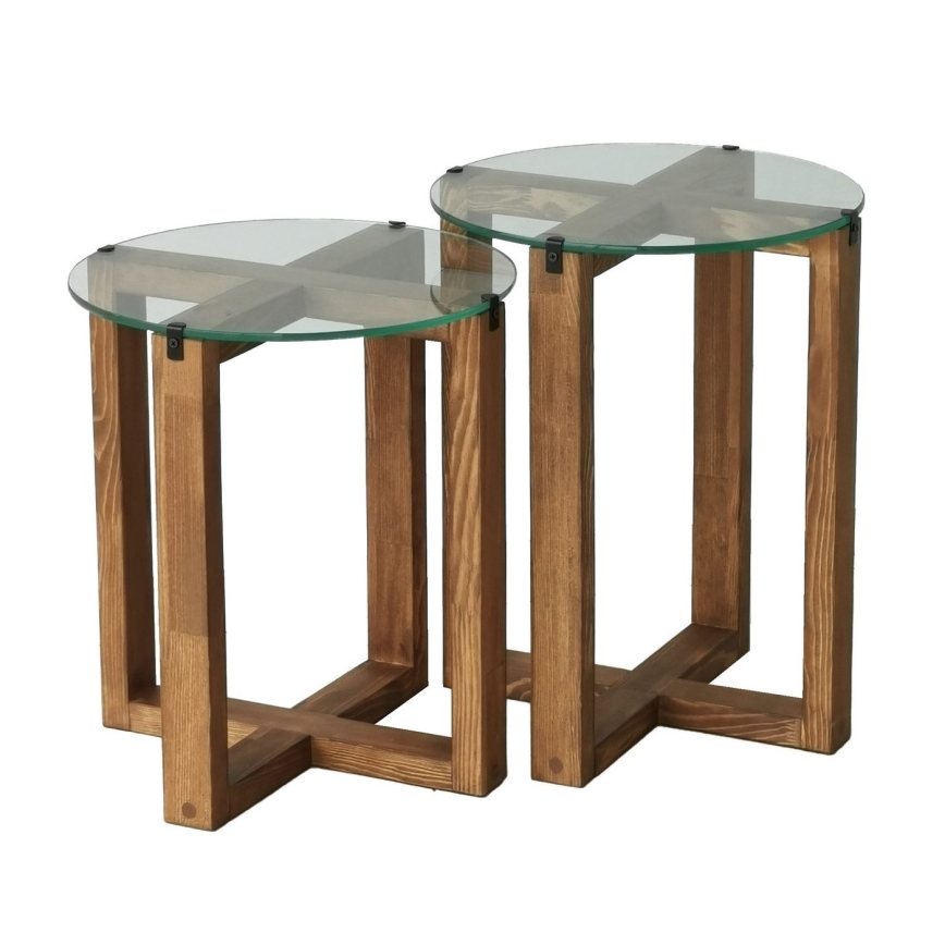 SET 2x Side table AMALFI d. 40 cm brown/clear