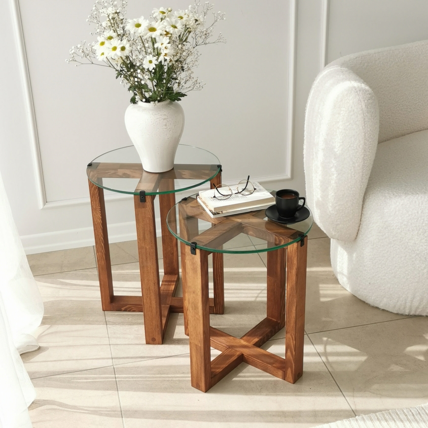 SET 2x Side table AMALFI d. 40 cm brown/clear