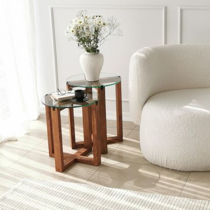 SET 2x Side table AMALFI d. 40 cm brown/clear