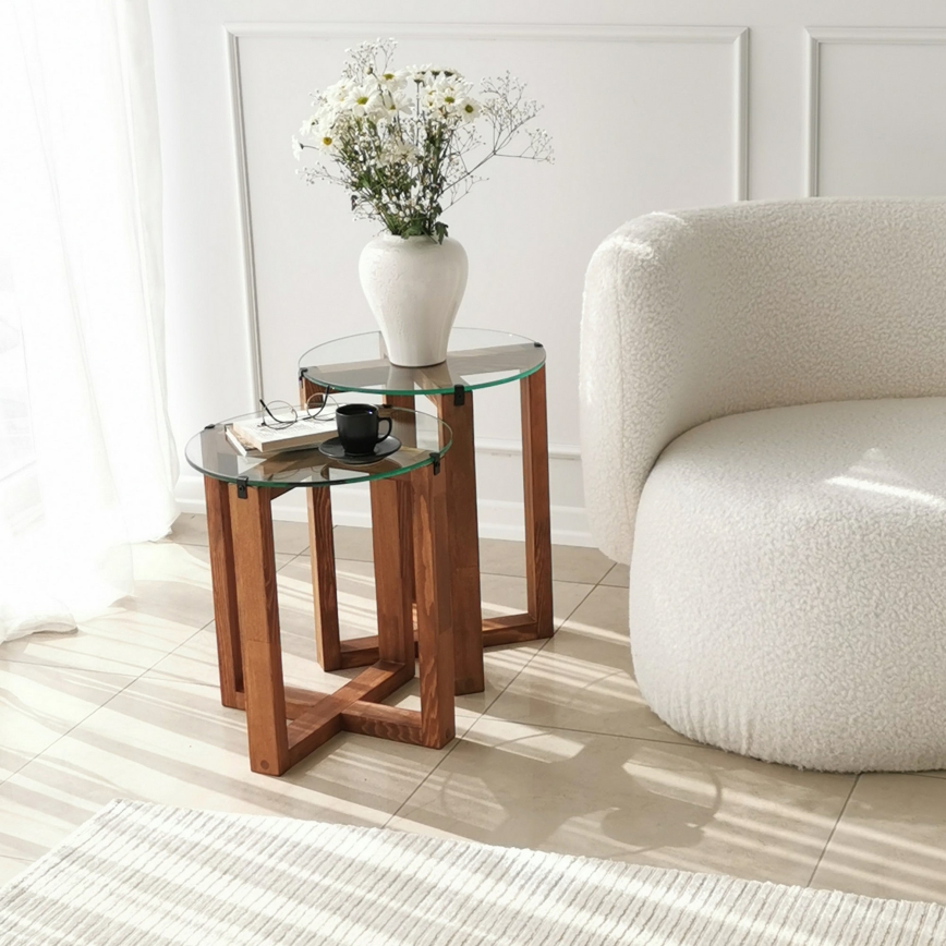 SET 2x Side table AMALFI d. 40 cm brown/clear