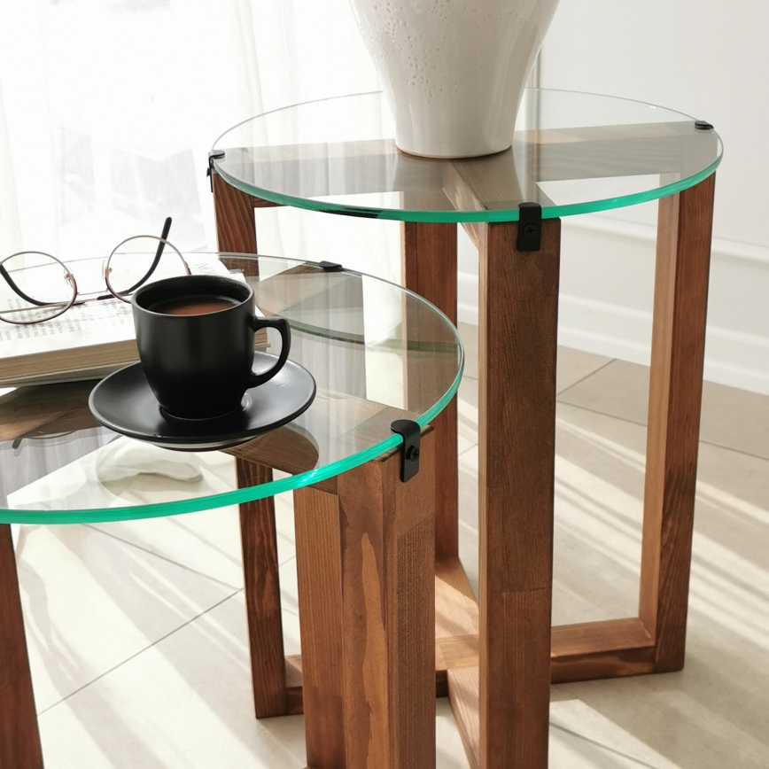 SET 2x Side table AMALFI d. 40 cm brown/clear