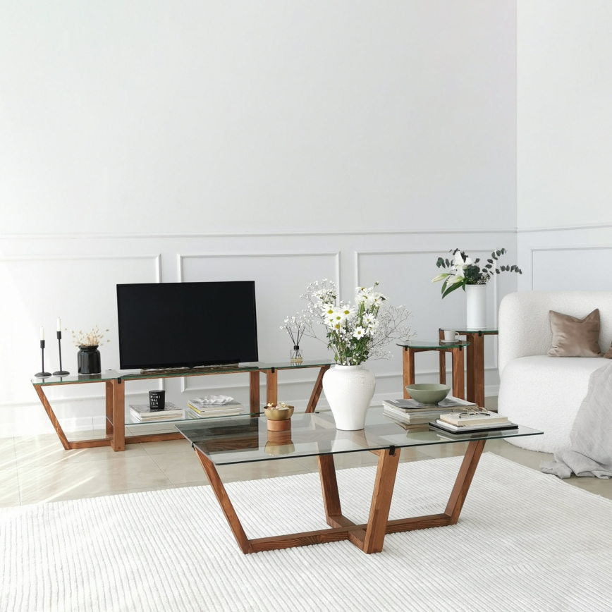 SET 2x Side table AMALFI d. 40 cm brown/clear