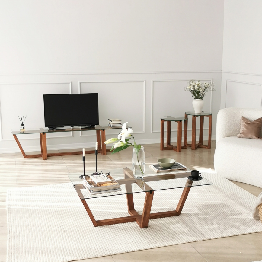SET 2x Side table AMALFI d. 40 cm brown/clear