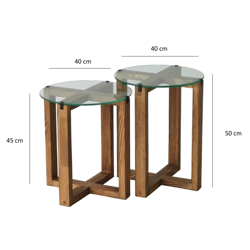 SET 2x Side table AMALFI d. 40 cm brown/clear