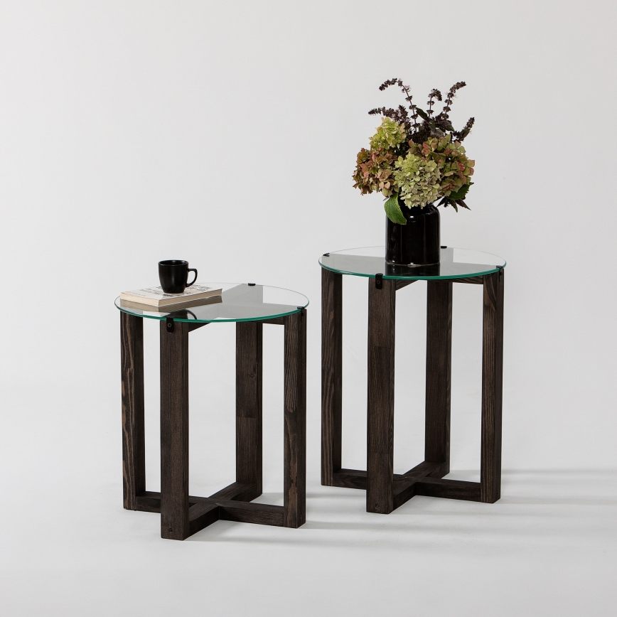 SET 2x Side table AMALFI d. 40 cm pine/clear