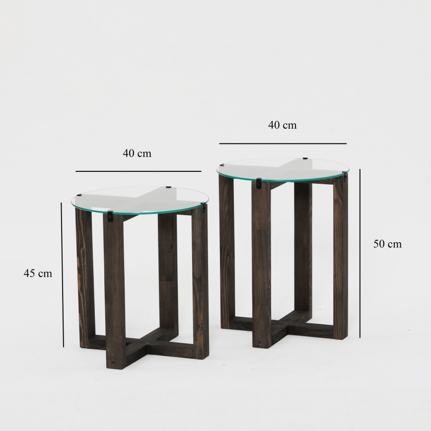 SET 2x Side table AMALFI d. 40 cm pine/clear