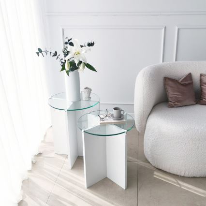 SET 2x Side table LILY d. 40 cm white/clear