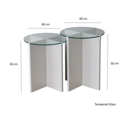 SET 2x Side table LILY d. 40 cm white/clear