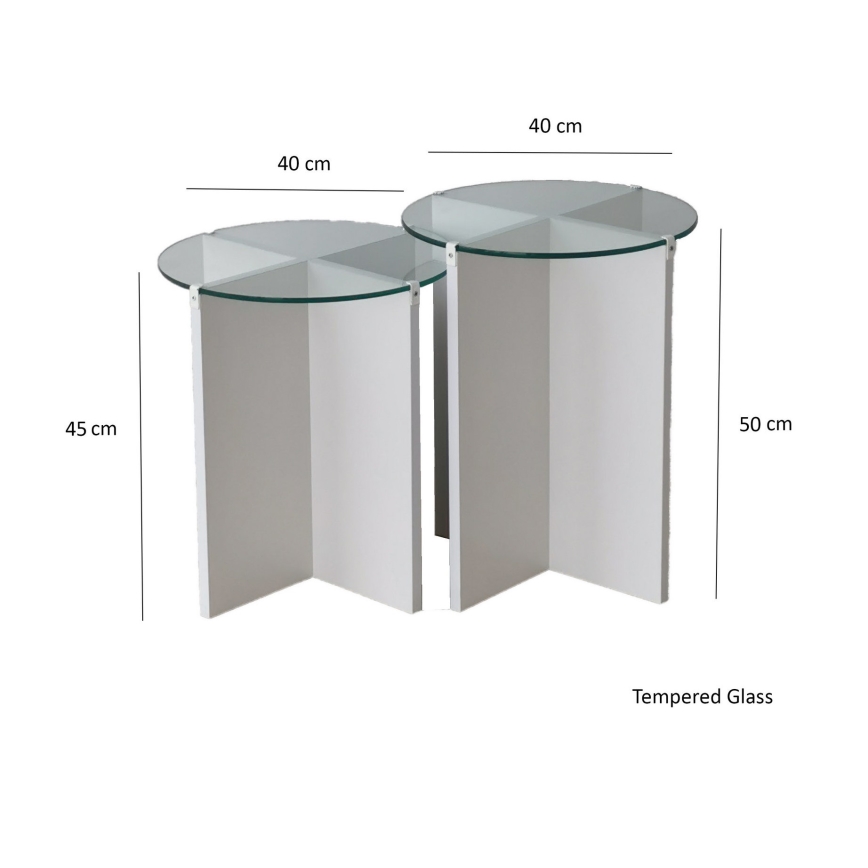 SET 2x Side table LILY d. 40 cm white/clear