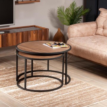 SET 2x Side table TAMBUR black/brown