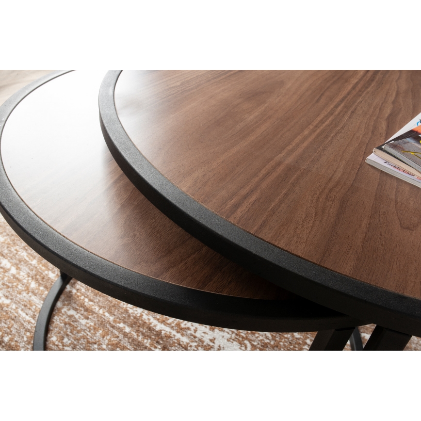 SET 2x Side table TAMBUR black/brown