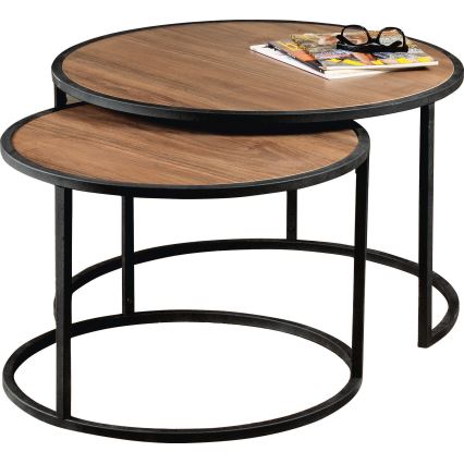 SET 2x Side table TAMBUR black/brown