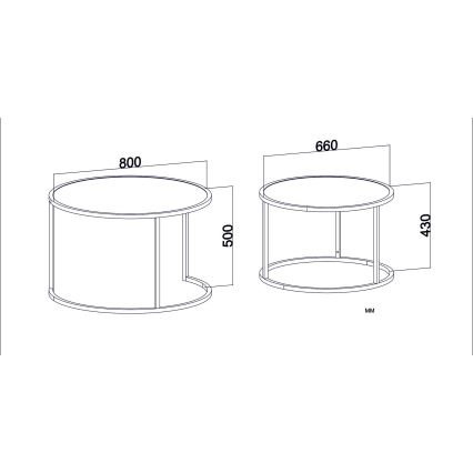 SET 2x Side table TAMBUR black/brown
