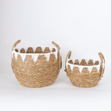 SET 2x Straw basket beige/white 32x16,5x18/24x23,5x26 cm