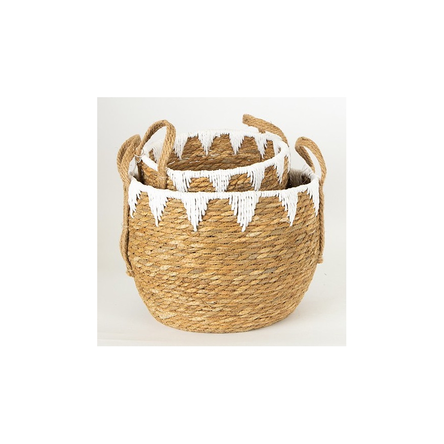 SET 2x Straw basket beige/white 32x16,5x18/24x23,5x26 cm