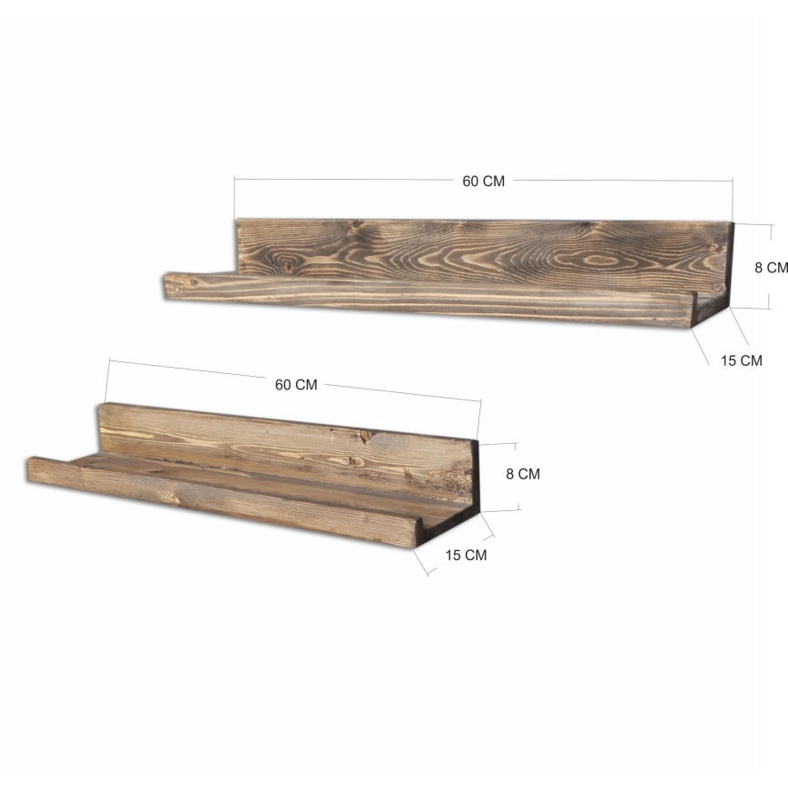 SET 2x Wall shelf 8x60 cm spruce