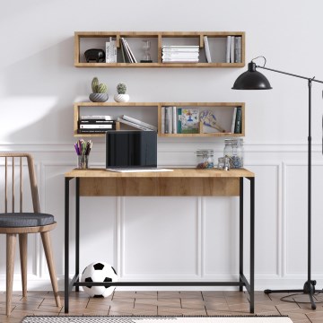 SET 2x Wall shelf PENNY 20x100 cm + work table 74x100 cm brown/black