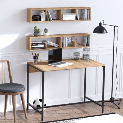 SET 2x Wall shelf PENNY 20x100 cm + work table 74x100 cm brown/black