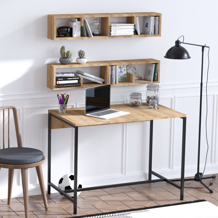 SET 2x Wall shelf PENNY 20x100 cm + work table 74x100 cm brown/black