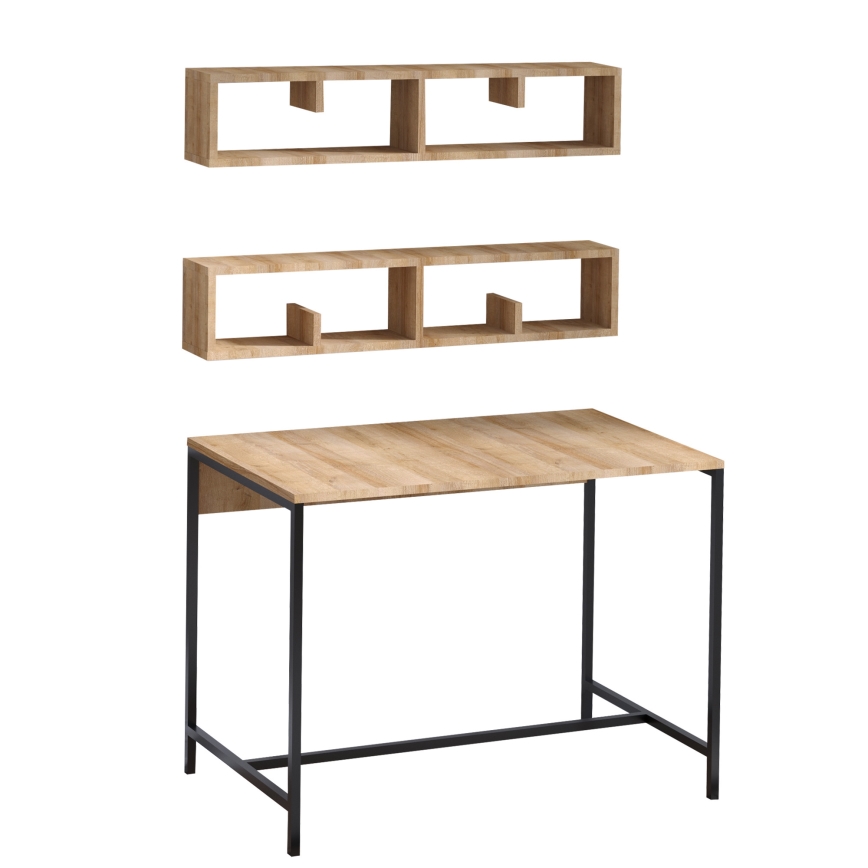SET 2x Wall shelf PENNY 20x100 cm + work table 74x100 cm brown/black
