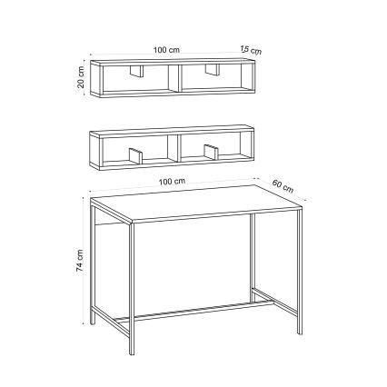 SET 2x Wall shelf PENNY 20x100 cm + work table 74x100 cm brown/black