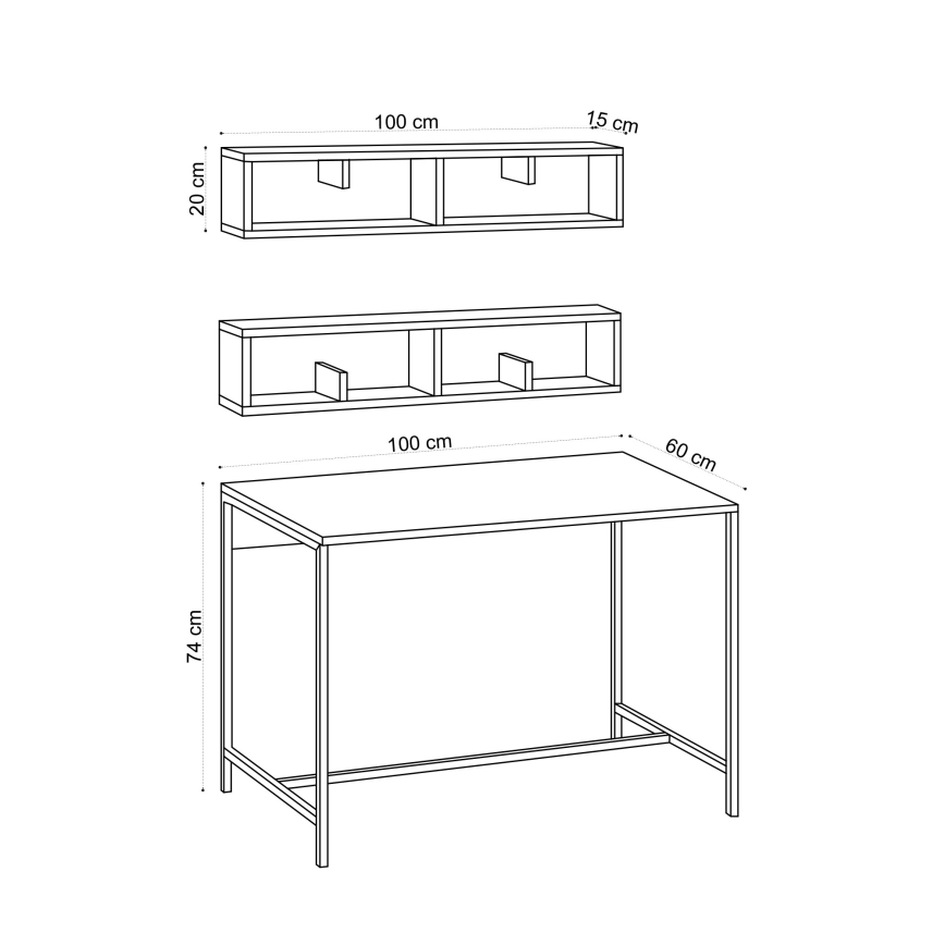 SET 2x Wall shelf PENNY 20x100 cm + work table 74x100 cm brown/black