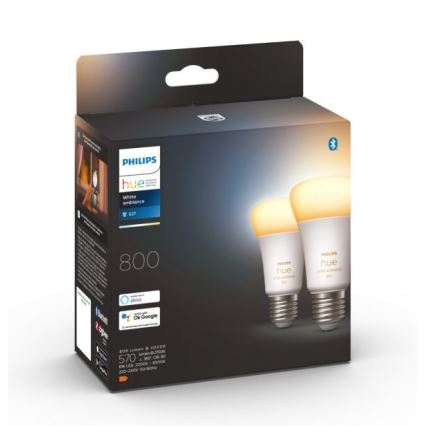 SET 2xLED Dimmable bulb Philips Hue WHITE AMBIANCE E27/6W/230V 2200-6500K