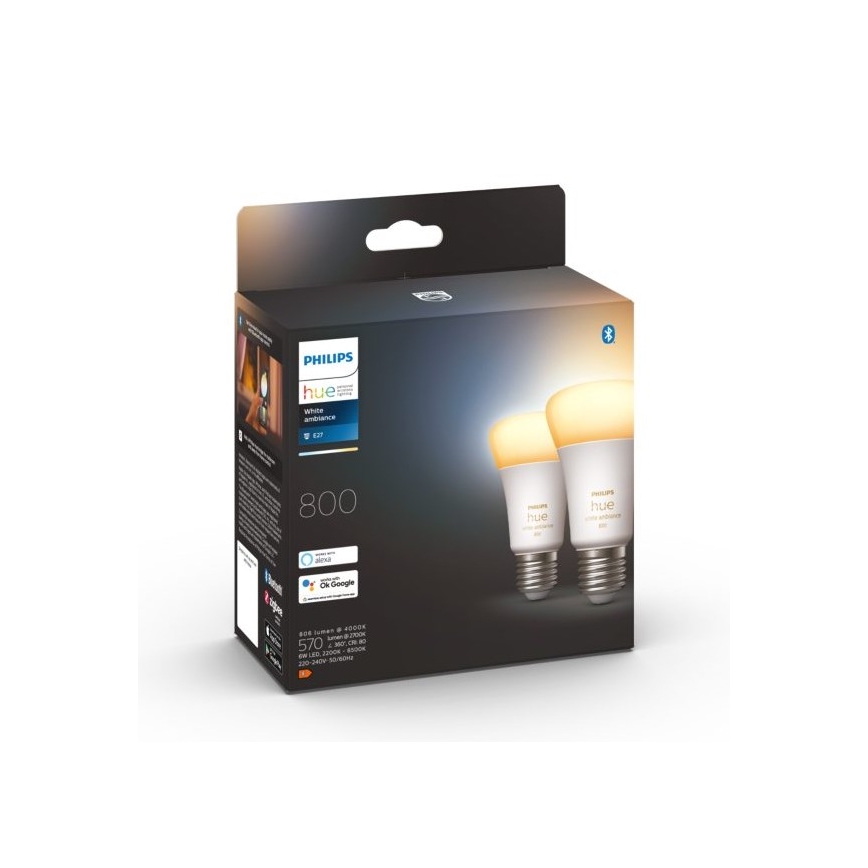 SET 2xLED Dimmable bulb Philips Hue WHITE AMBIANCE E27/6W/230V 2200-6500K
